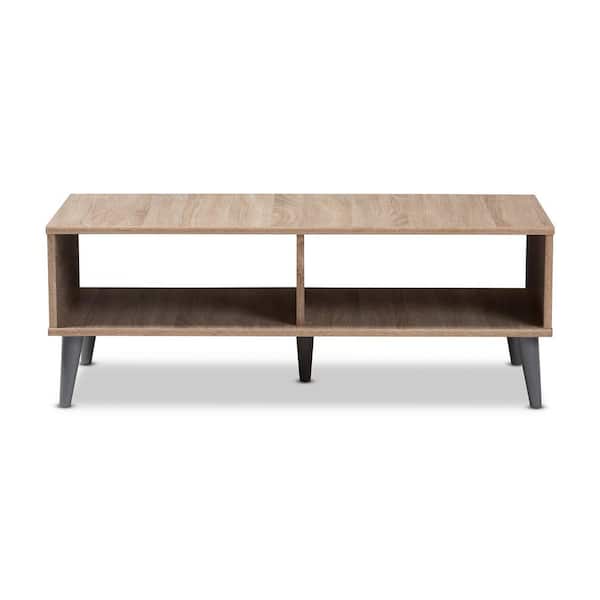 Baxton Studio Pierre 40 in. Oak/Dark Gray Medium Rectangle Wood Coffee Table with Shelf