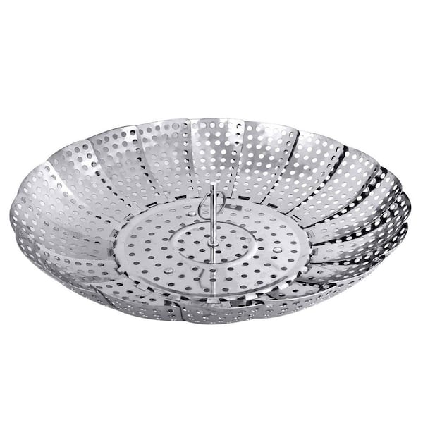 Collapsible Stainless Steel Steamer Basket with Expandable Fit, Silver Finish, Metal, Steamer Insert, 1 Piece