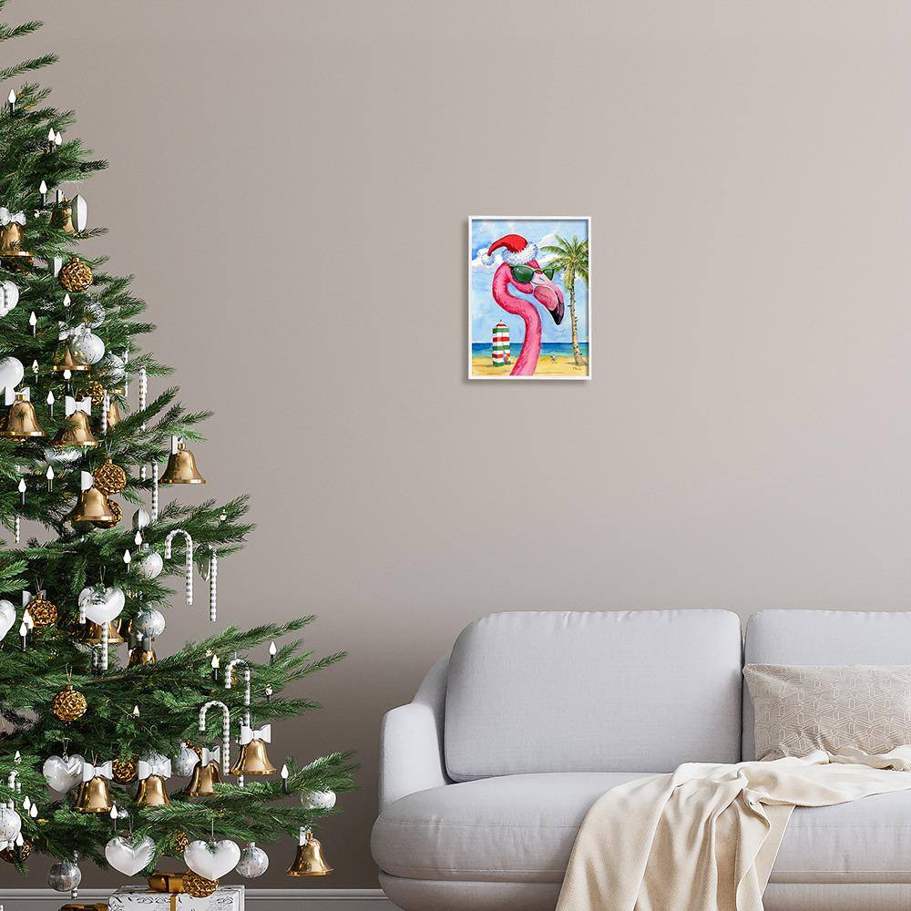 Festive Flamingo Tropical Christmas Canvas Print in White Frame