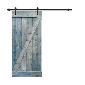 Z Bar Series 30 in. x 84 in. Pre-Assembled Denim Blue Stained Wood Interior Sliding Barn Door with Hardware Kit