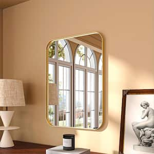 22 in. W x 30 in. H Rectangular Aluminum Framed Modern Gold Rounded Wall Mirror