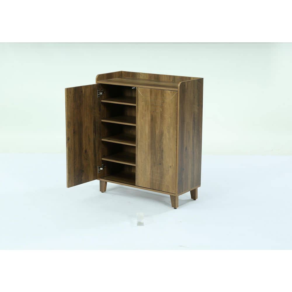 Cezalinda 38.98 in. Brown Wood 20 Pair Stackable Shoe Storage Cabinet 5-Tier Shoes Rack 4-Adjustable Shelves Open Shelf