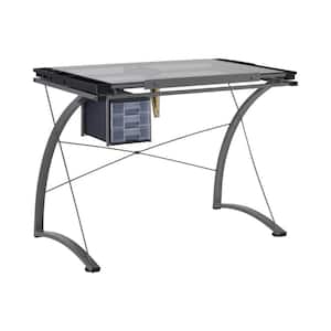 Melo 41 in. Rectangular Silver 3-Drawer Drafting Writing Desk with Glass Top