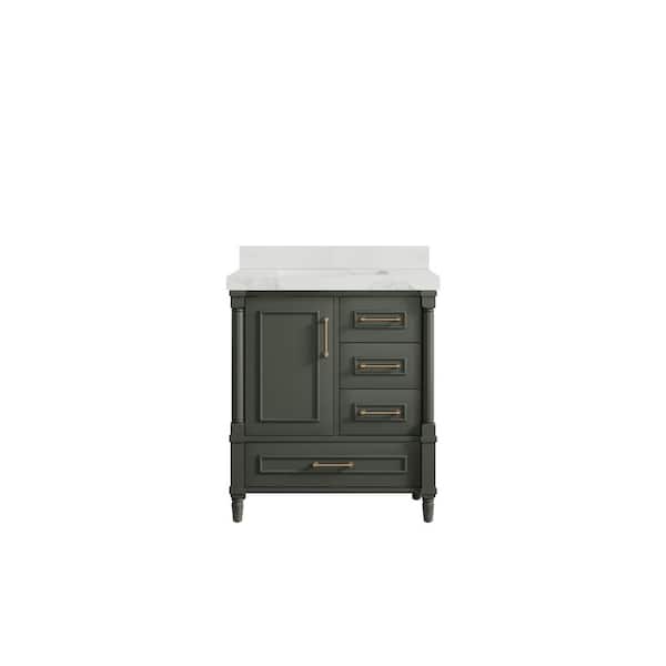 Willow Collections Hudson 30 in. W x 22 in. D x 36 in. H Bath Vanity in Pewter Green with 2 in. Calacatta Nuvo Top