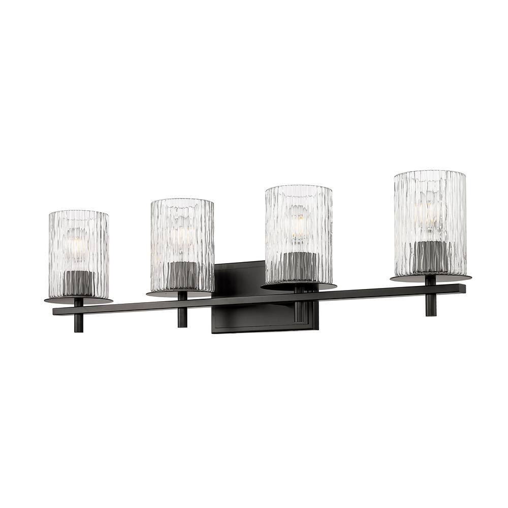 Matte Black 31" Cylinder Glass 4-Light Vanity Fixture