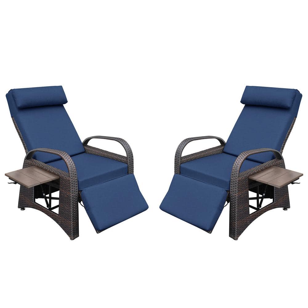 Runesay 40.2 in. H PE Wicker Outdoor Recliner Adjustable Chair Removable  Soft with Blue Cushions Ergonomic (Set of 2) W0-2CHAOQA55 - The Home Depot