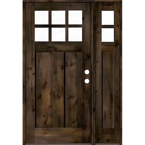 46 in. x 80 in. Knotty Alder Left-Hand/Inswing 6 Lite Clear Glass Right Sidelite Black Stain Wood Prehung Front Door