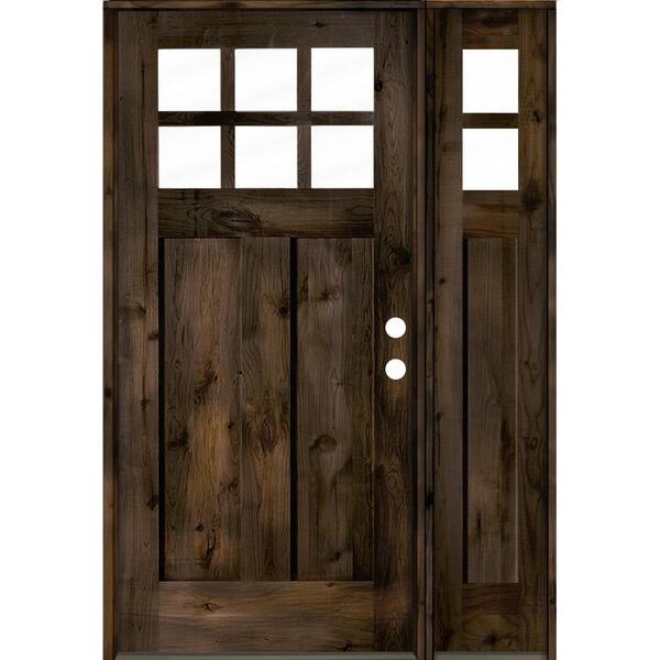 Krosswood Doors 46 in. x 80 in. Knotty Alder Left-Hand/Inswing 6 Lite Clear Glass Right Sidelite Black Stain Wood Prehung Front Door