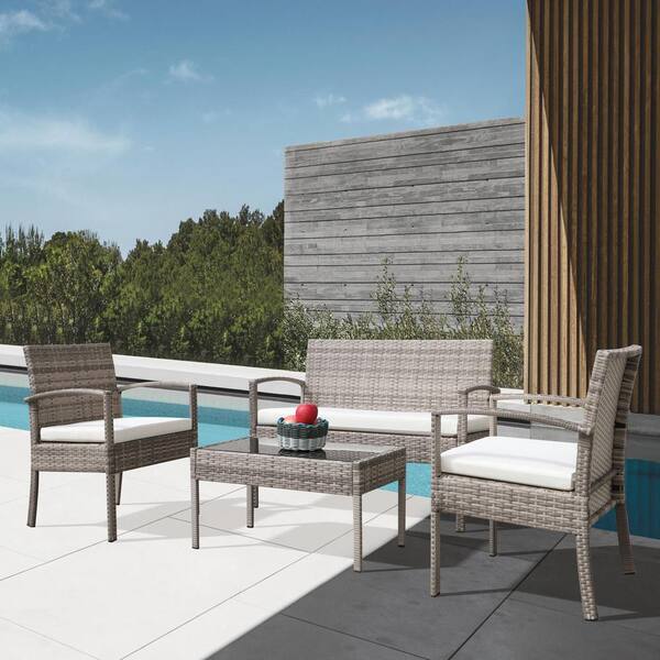 URTR Coffee Brown 4 Piece PE Wicker Patio Conversation Set Outdoor