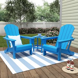Luna Outdoor Poly Adirondack Chair Set with Side Table in Pacific Blue (3-Piece)