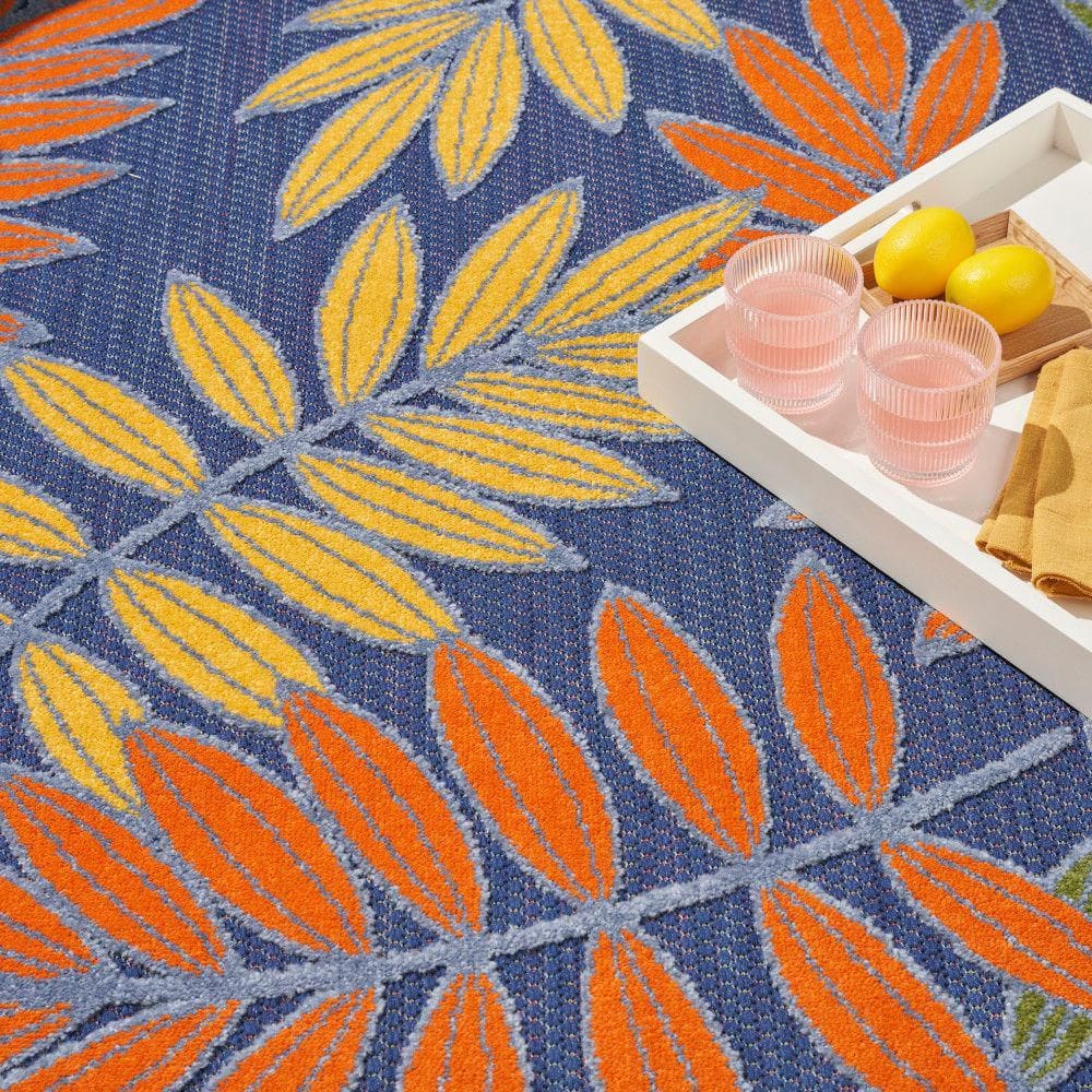 Navy Multicolor Floral Synthetic Rectangular 6' x 9' Rug