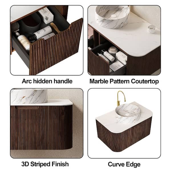 Yingze 36 in. Wall Mounted Single Sink Dark Walnut Bath Vanity
