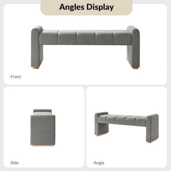JAYDEN CREATION Elisa Grey Modern Upholstered Bench with Solid