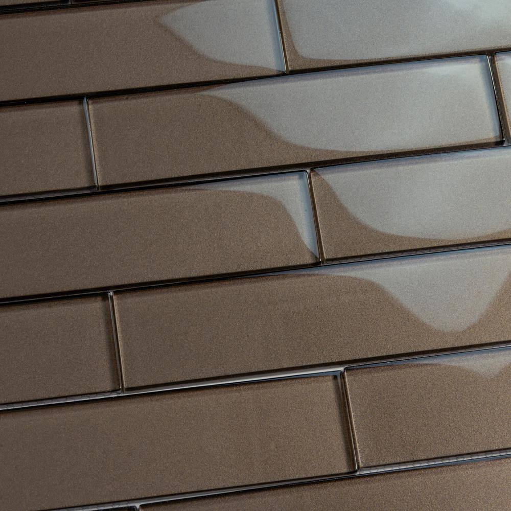 Dark Gray 2x8 Polished Glass Subway Mosaic Tile