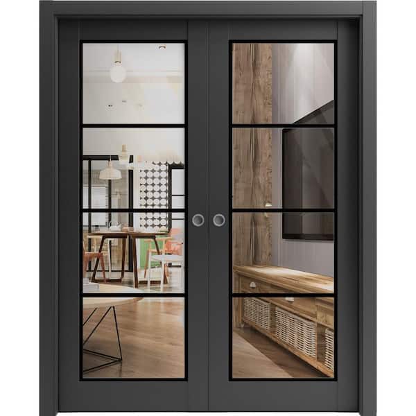 Sartodoors 64 in. x 80 in. 2 Panel Black Matte Finished MDF Sliding Door with Hardware