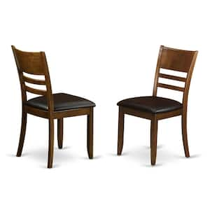 Espresso Faux Leather Upholstered Wooden Chairs With Cushion, Set of 2