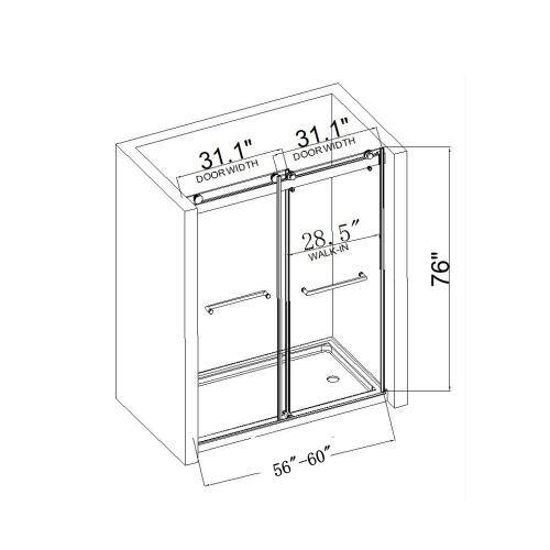 Matte Black 60" x 76" Frameless Double Sliding Shower Door