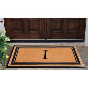 A1HC Markham Picture Frame Black/Beige 30 in. x 60 in. Coir and Rubber Flocked Large Outdoor Monogrammed I Door Mat