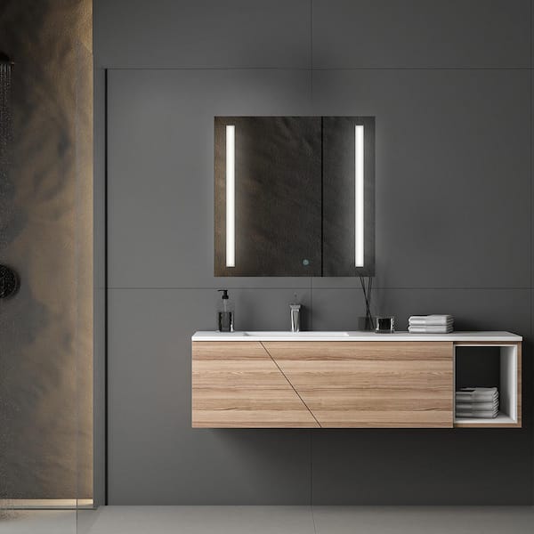 Royale Basic 30 in. W x 30 in. H Rectangular Bi-View LED Medicine Cabinet with Mirror and Mirror Defogger