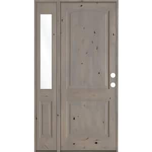 44 in. x 96 in. Knotty Alder 2 Panel Left-Hand/Inswing Clear Glass Grey Stain Wood Prehung Front Door with Left Sidelite