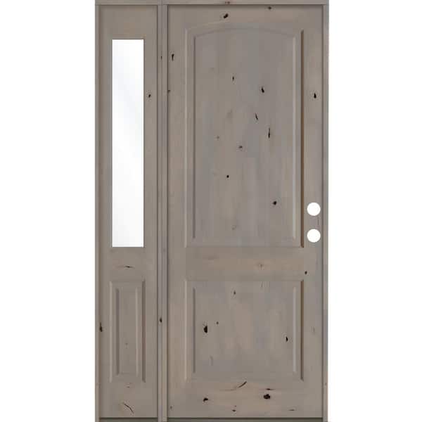 Krosswood Doors 44 in. x 96 in. Knotty Alder 2 Panel Left-Hand/Inswing Clear Glass Grey Stain Wood Prehung Front Door with Left Sidelite