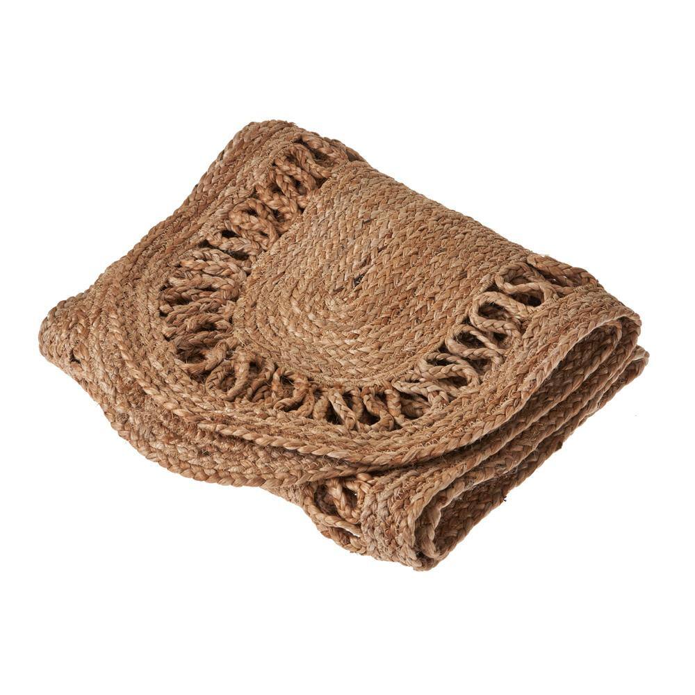 Natural Brown Braided Jute Table Runner with Waved Border