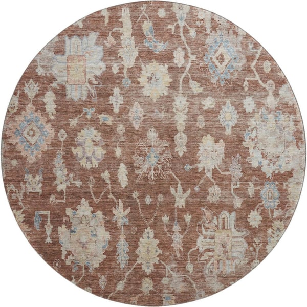 Mayfield Premium Machine Washable Abstract AMF2355 Paprika 8 ft. x 8 ft. Round Rug