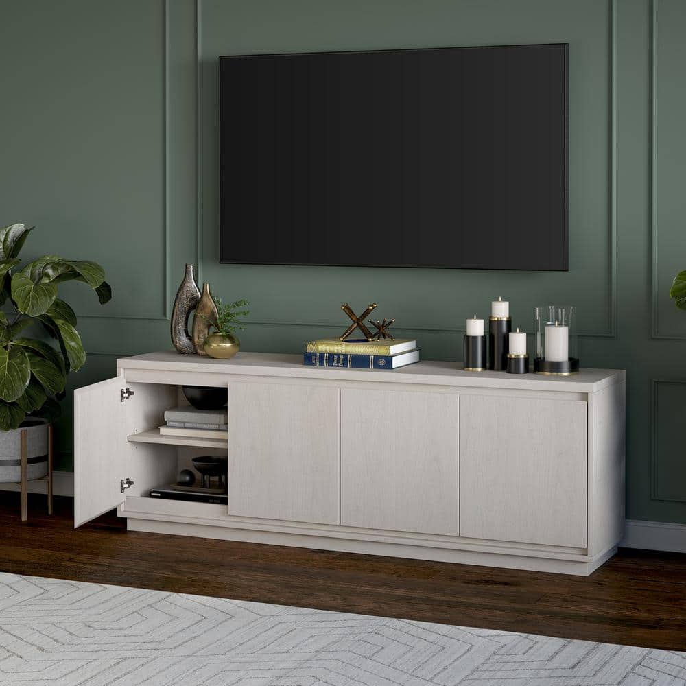 Alder White Modern TV Stand with Cabinets, 68-Inch