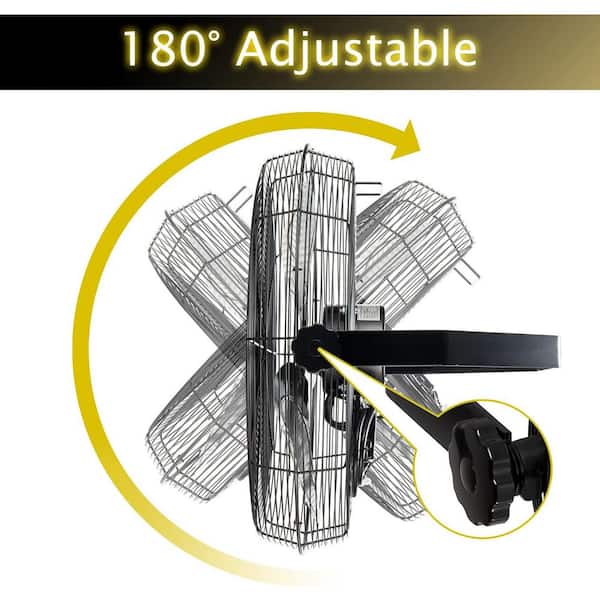 24 in. 2 Speeds Wall Fan in Yellow with Permanent Lubricated Ball Bearing, 180° Tilting
