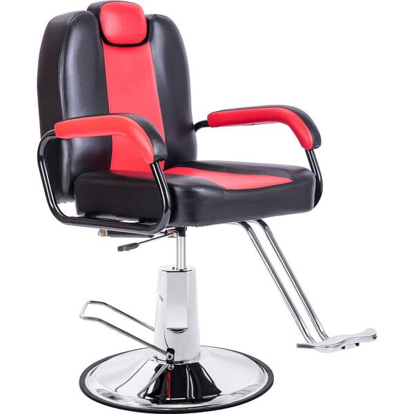 Red Luxury Recliner Barber Chair With Heavy Duty Pump, Beauty