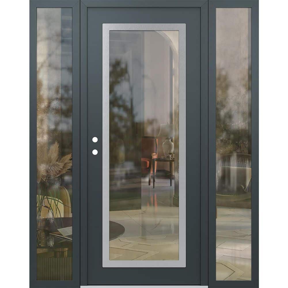 C1 68 in. x 80 in. Silver P Right-Hand/Inswing Clear Glass Anth/Anth 2 Sidelite Steel Prehung Front Door price history on PriceWatchPro