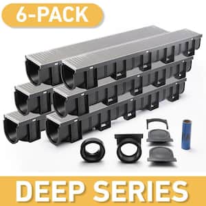 Deep Series 5.4 in. W x 5.4 in. D 39.4 in. L Plastic Trench and Channel Drain Kit w/ 316 Stainless Steel Grate (6-Pack)