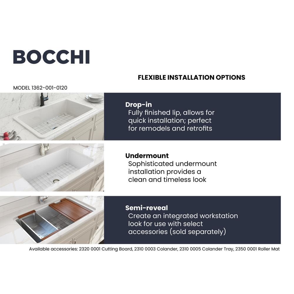 Sotto 32'' White Fireclay Single Bowl Drop-in Kitchen Sink