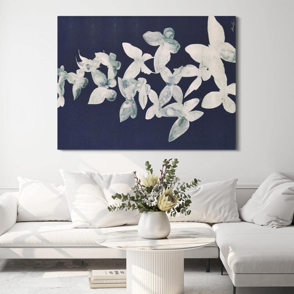 Ethereal Flight White Butterflies on Navy Canvas Wall Art