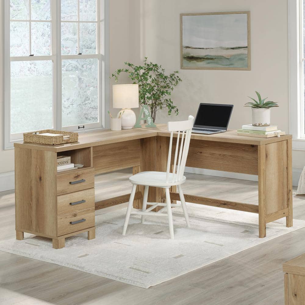 Timber Oak L-Shaped Corner Computer Desk with Drawer and Filing Cabinet