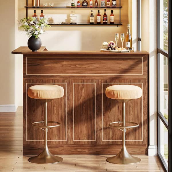 BYBLIGHT Kearsten 44.1 in. H Red Brown L-Shaped Home Bar Unit, 3