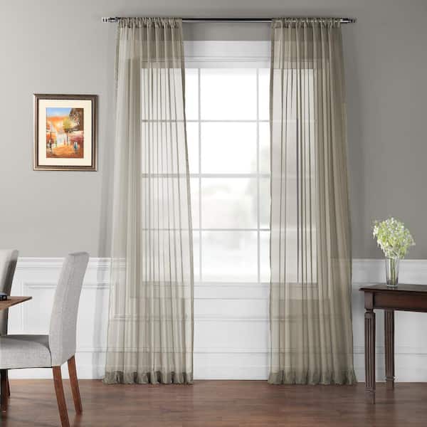Exclusive Fabrics & Furnishings Solid Museum Grey Voile Poly - 50 in. W x 84 in. L (2-Panel)