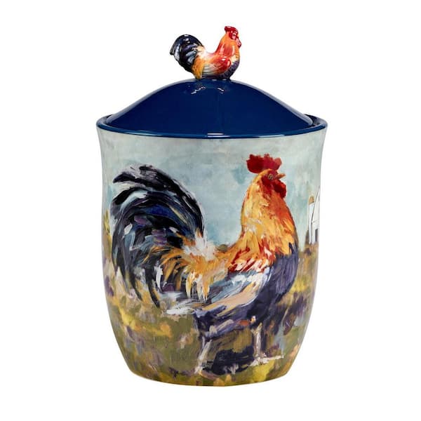BLUE JEAN CHEF CERAMIC COVERED CASSEROLE Red / Red Rooster 1.5 qt.