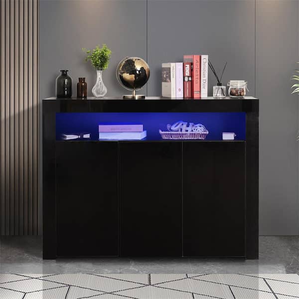 White/Black Sideboard Storage Cabinet with RGB LED Lighting Living/Dining Room 