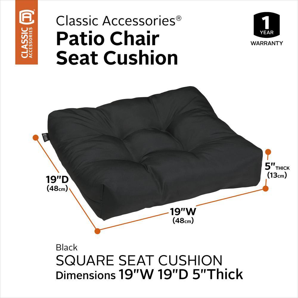 Classic 19'' Square Black Polyester Patio Seat Cushions, 2-Pack