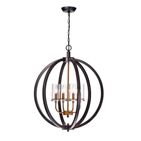 GREENVILLE SIGNATURE Seiuro 4-Light Light Black Globe Chandelier for Kitchen, Dining/Living Room, Bedroom, Foyer with No Bulbs Included