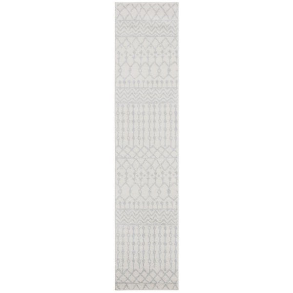 Tulum 2 ft. x 21 ft. Ivory/Light Gray Tribal Chevron Diamond Runner Rug