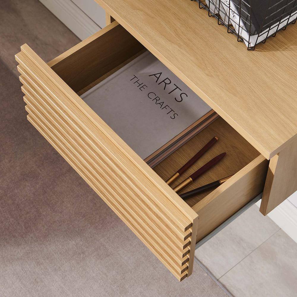 Oak Wall Mounted Corner Desk with Drawers