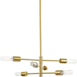 Noda 60-Watt 6-Light Brushed Gold Shaded Pendant Light Contemporary