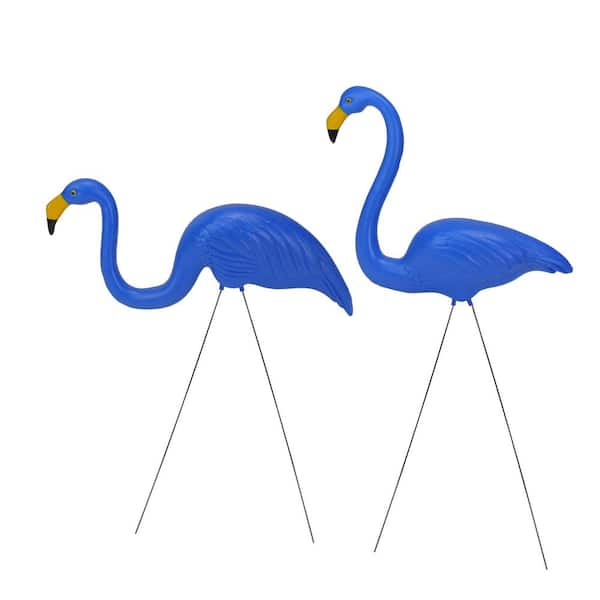 Tropical Blue 33 in. Flamingo Outdoor Lawn Stakes (Set of 2)