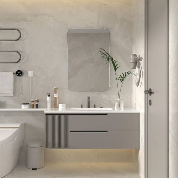 24 in. W x 36 in. H Large Modern Rectangle Stainless Steel Framed Bathroom Vainty Mirror Brushed Nickel