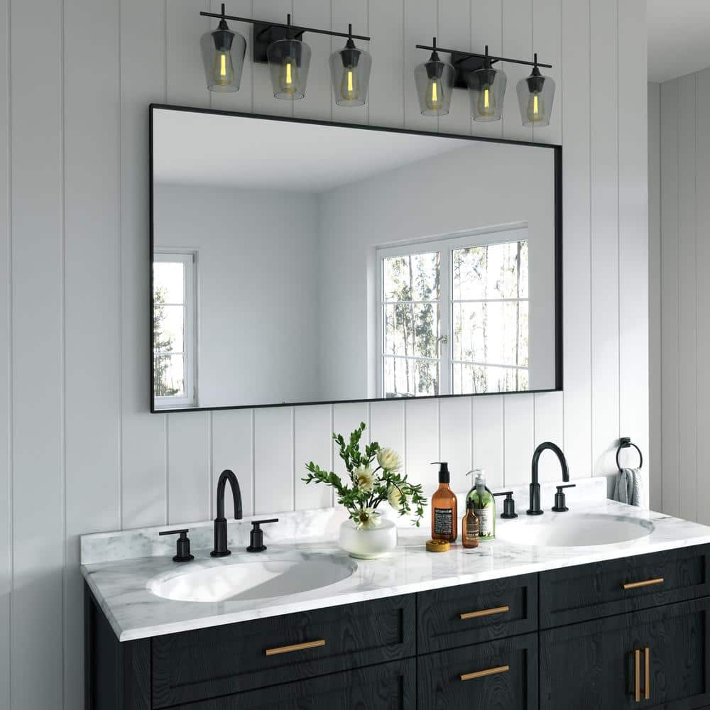 Large Black Aluminum Framed Rectangular Wall Mirror, 60" x 36"