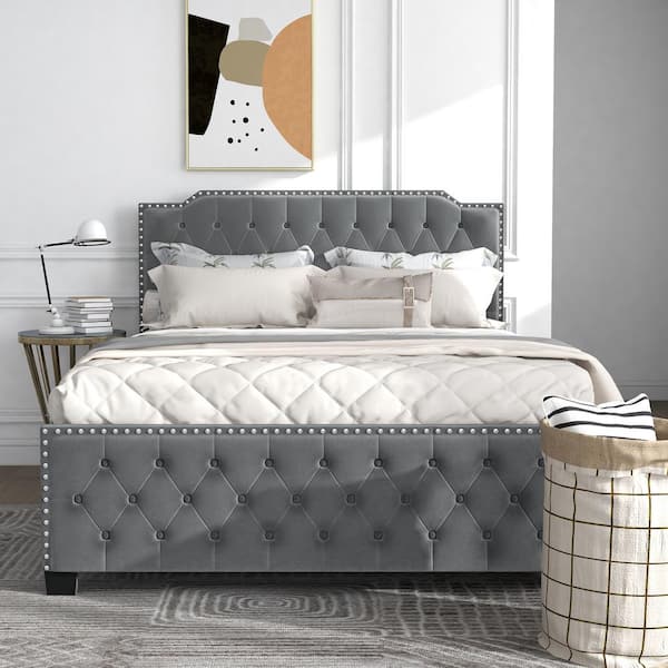 Furniture of America Seboya Gray King Panel Bed with LED Light and