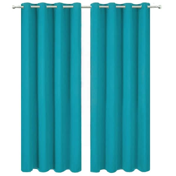 Teal Polyester – 52 in. W x 84 in. L Blackout Curtains, Lined, Rod-Pocket Style (Set of 2)