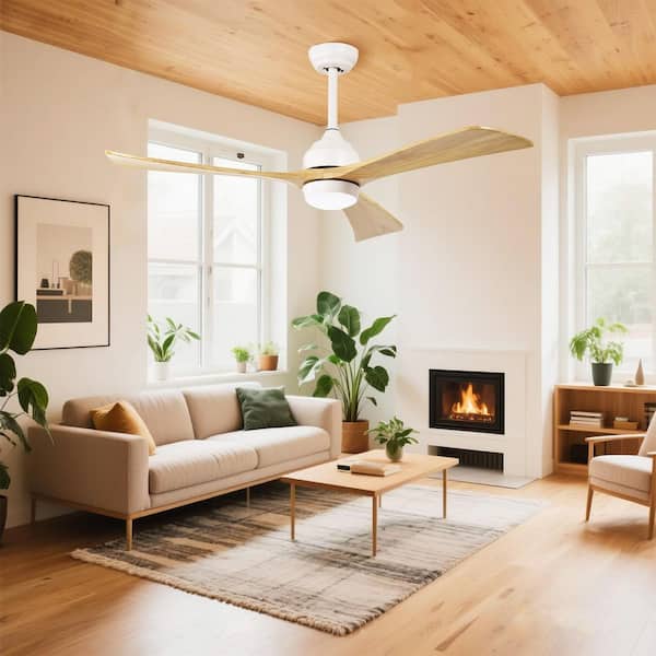52 in. Indoor/Outdoor Wood White DC Motor Ceiling Fan with Adjustable Integrated LED Lights and Remote Control